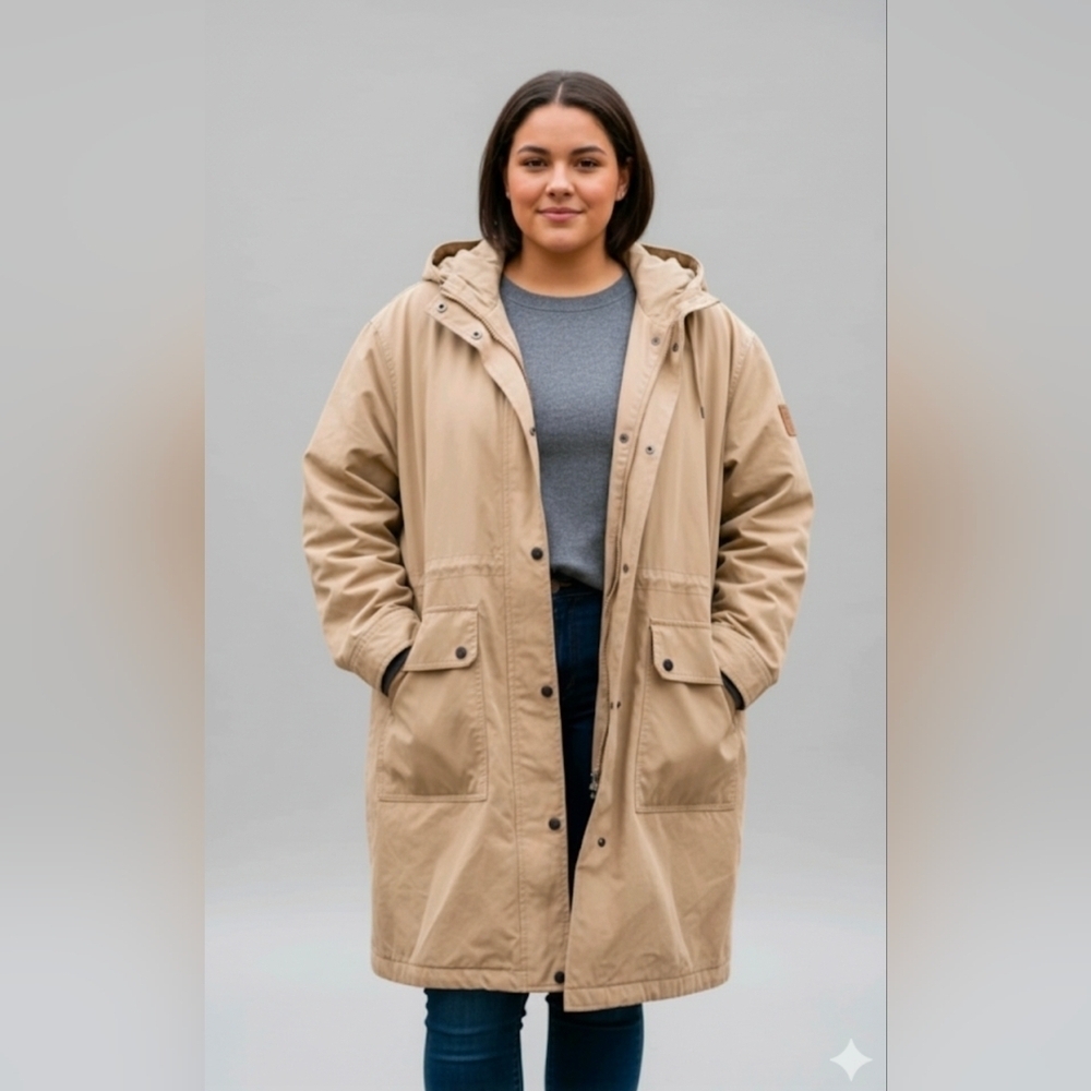 Gap Women's Long Parka Size 2X Beige Oversize Style Coat Jacket - Picture 1 of 15